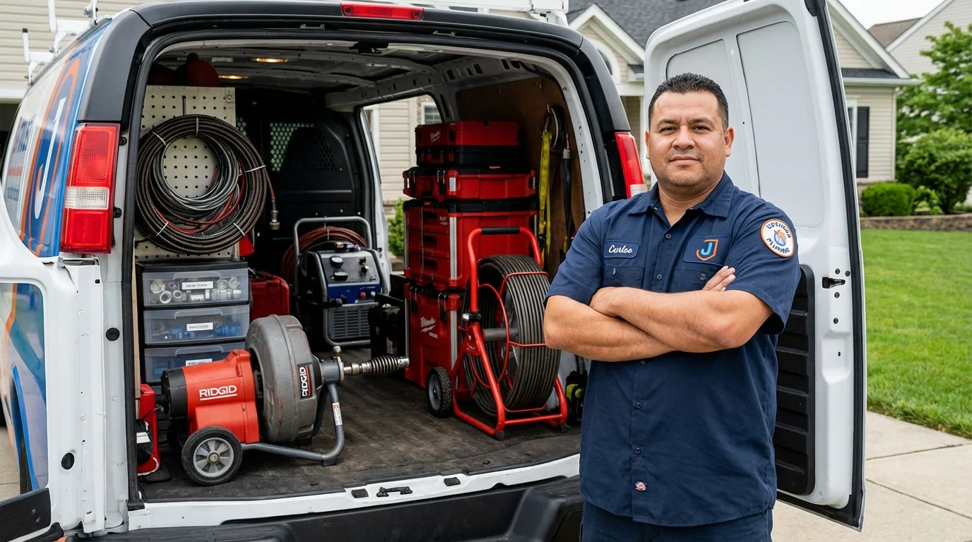Professional drain cleaning equipment and Johns Plumbing LLC plumber in Toughkenamon