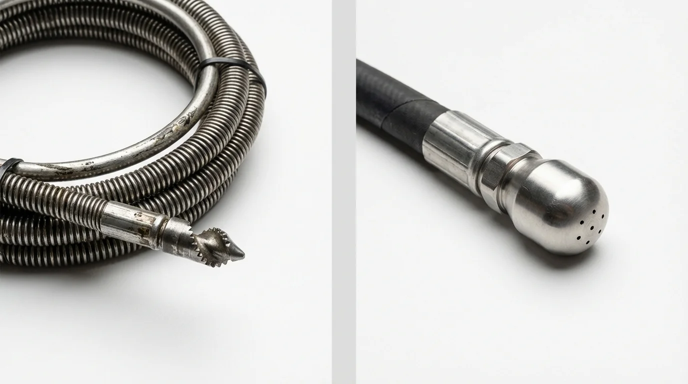 Drain snake cable and hydro jetting nozzle used for drain cleaning in Toughkenamon, PA