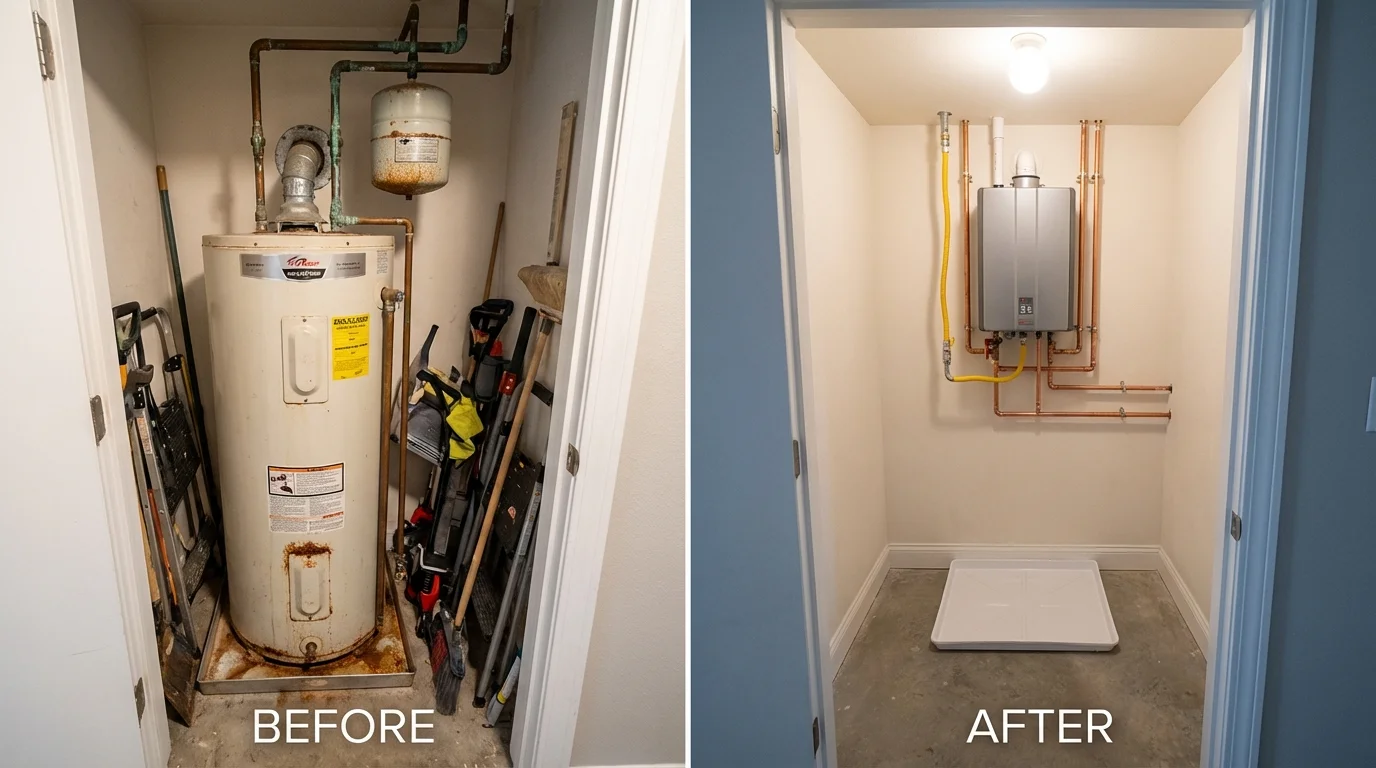 Tank water heater versus wall-mounted tankless unit comparison for Toughkenamon, PA homeowners