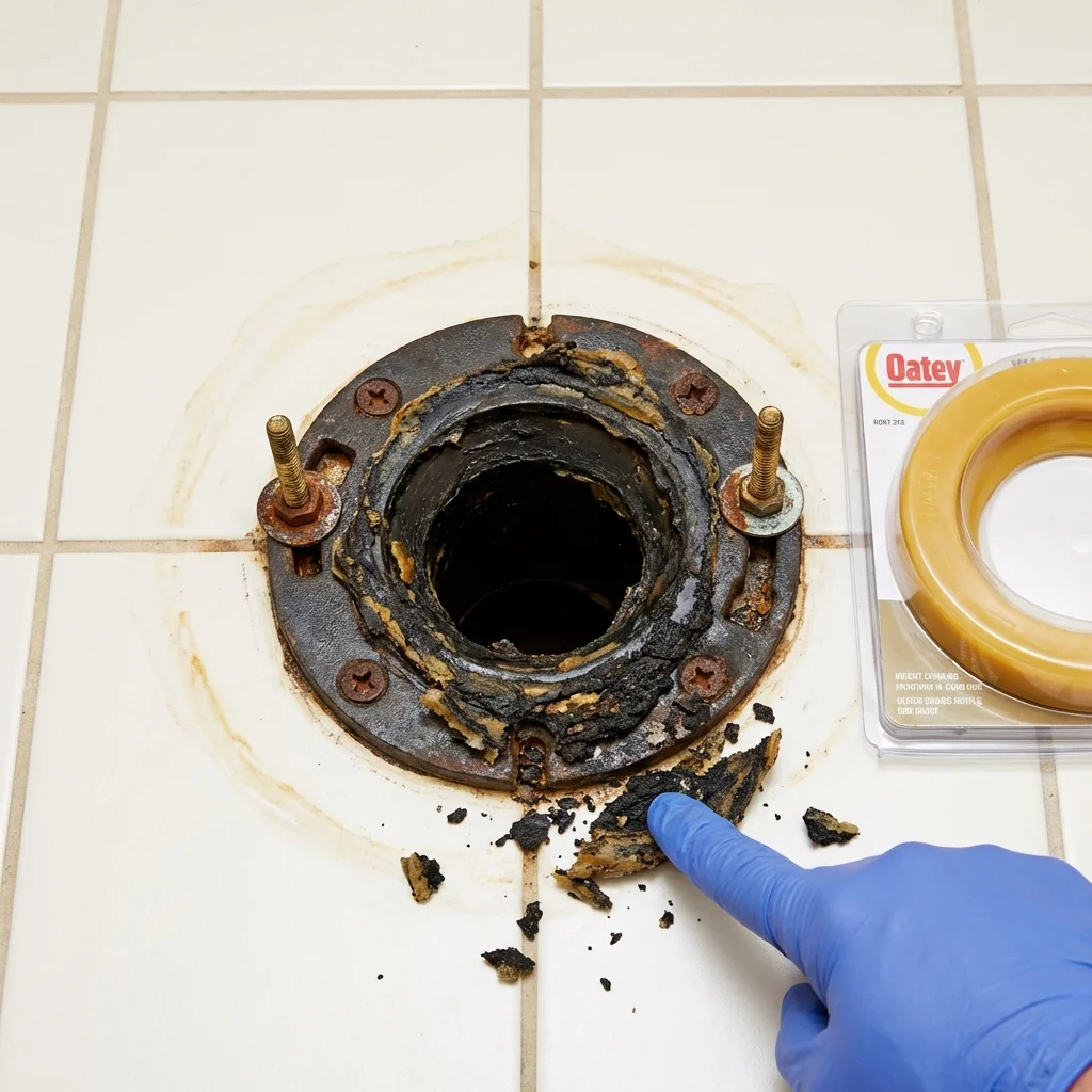 Failed wax ring showing water seepage at the base of a toilet in a Toughkenamon, PA home