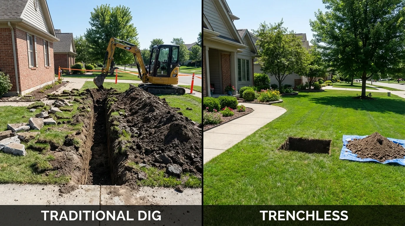 Trenchless sewer repair with minimal yard damage versus traditional excavation in Toughkenamon, PA